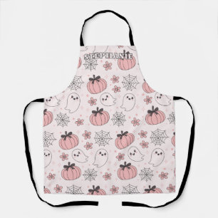 Delantal Kawaii Fantasma y Calabazas de Halloween Rosa
