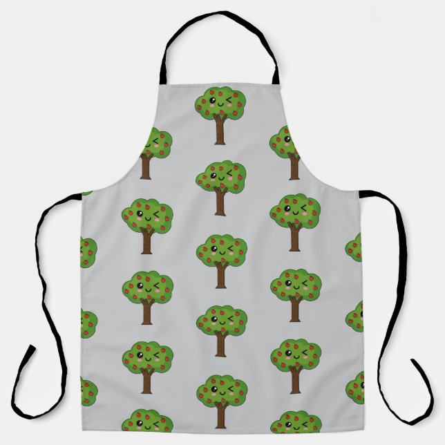 Delantal Kawaii feliz árbol de manzanas (Anverso)