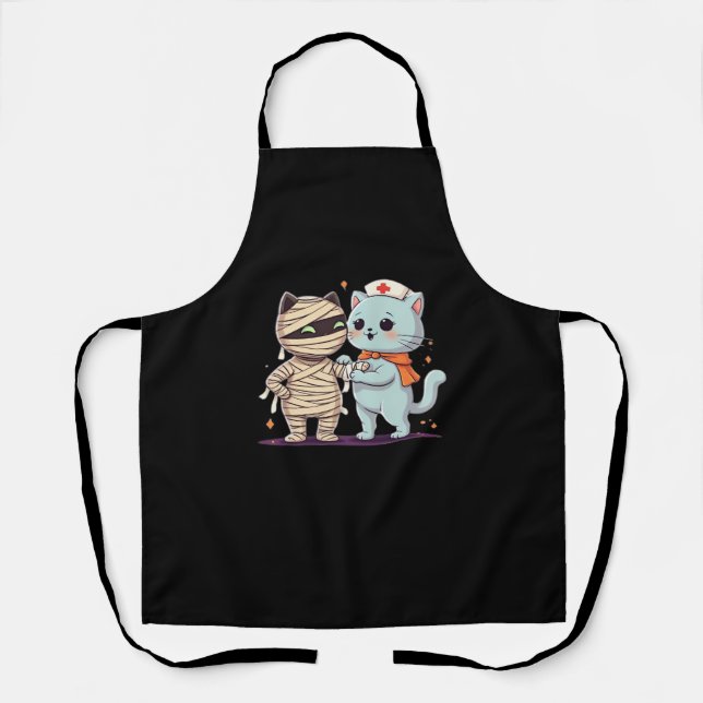 Delantal Kawaii Halloween Pals Mummy & Nurse cat Sobrevalor (Anverso)