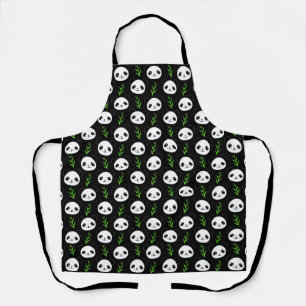 Delantal Kawaii Panda Pattern Bambú en verde blanco negro