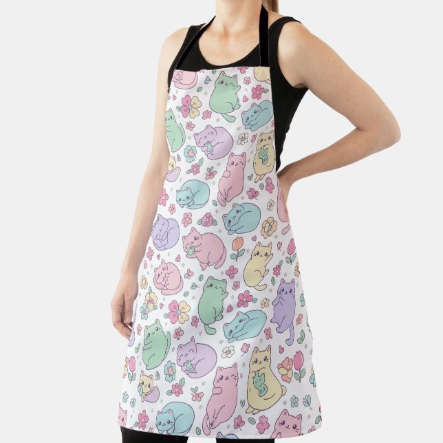 Delantal Kawaii Pastel Cats and Flowers Pattern  (in situ)