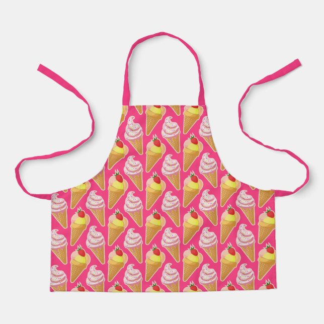 Delantal Kawaii pink pattern with strawberry ice cream  (Anverso)