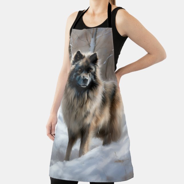 Delantal Keeshond Deja que nieve Navidad (in situ)
