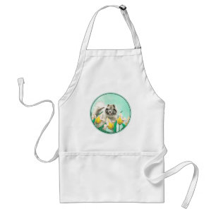 Delantal Keeshond en tulipanes pintando arte original del p