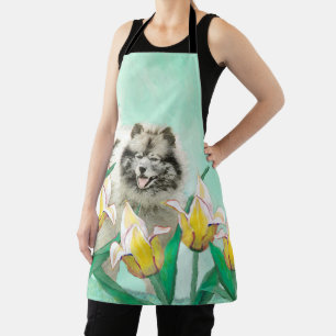 Delantal Keeshond en tulipanes pintando arte original del p