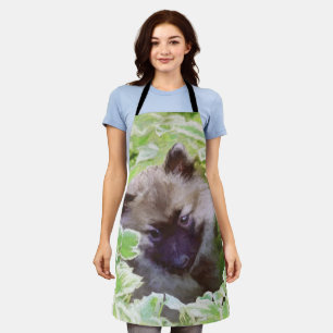 Delantal Keeshond Puppy en el jardín pintando arte original