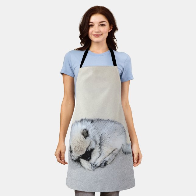 Delantal Keeshond Sleeping Pinting Pintura Original De Perr (Gastado)