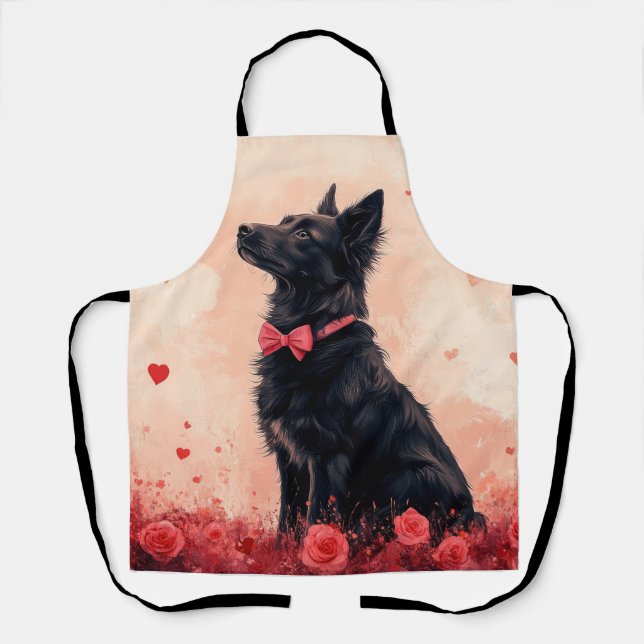 Delantal Kelpie australiano con rosas - Día de San Valentín (Anverso)