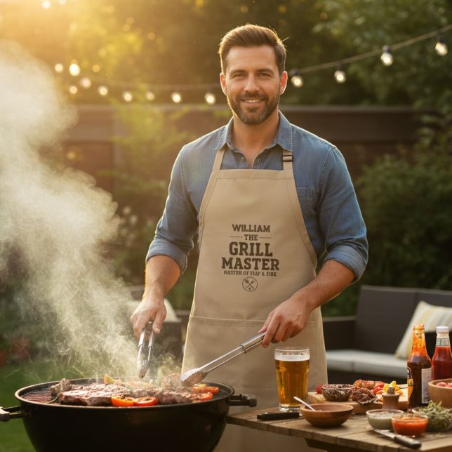 Delantal Khaki/Tan Apron The Grill Master - Personalized  (Subido por el creador)