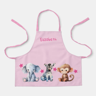 Delantal Kid's add name cute animals stars pink