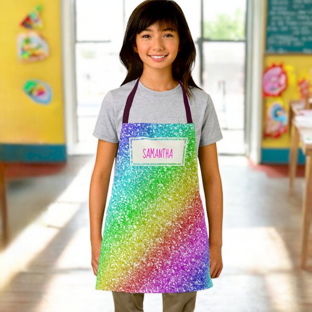 Delantal Kids Nombre personalizado Arcoiris purpurinas dela (Subido por el creador)