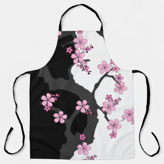 Delantal Kimono japonés Sakura negro y rosa blanco