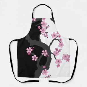 Delantal Kimono japonés Sakura negro y rosa blanco