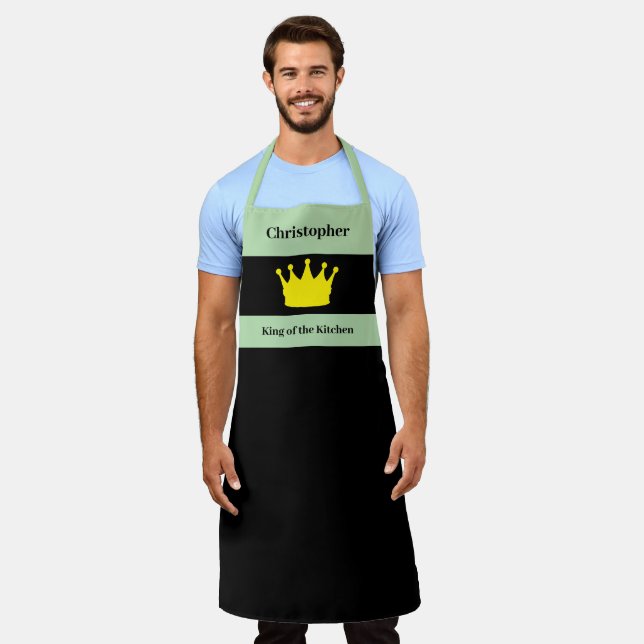 Delantal King of the kitchen name crown green (Gastado)
