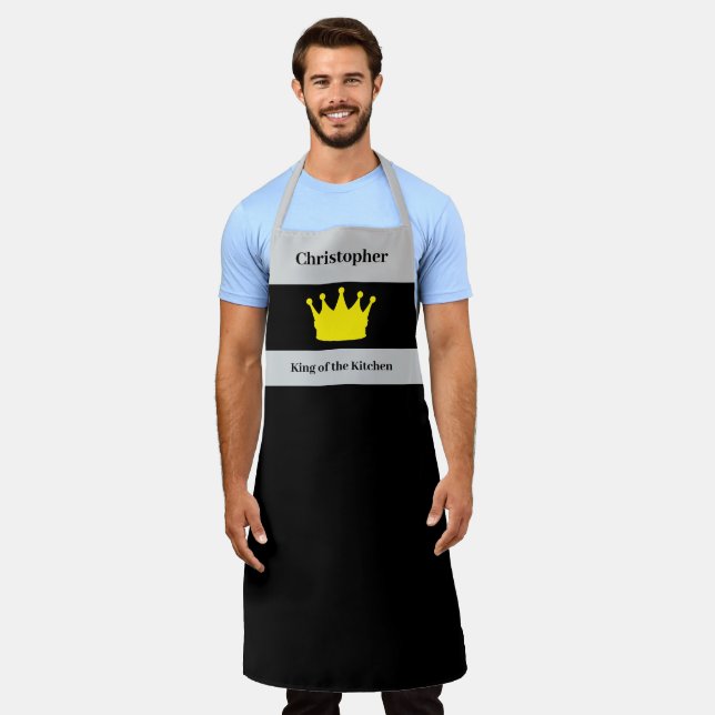 Delantal King of the kitchen name crown grey (Gastado)