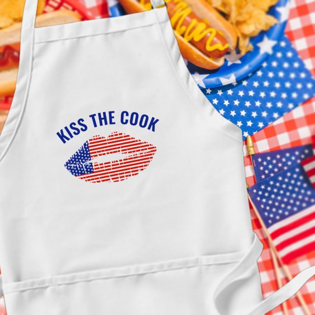 Delantal Kiss the Cook American Lips Patriotic USA Apron (Kiss the cook! A fun apron to wear at your patriotic BBQ. The cook loves kisses)