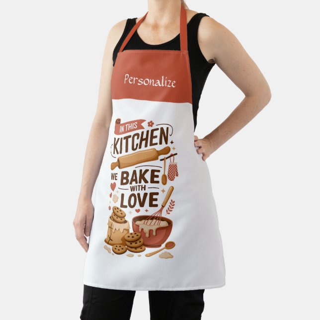 Delantal Kitchen Bake With Love Quote Personalized Gift (in situ)