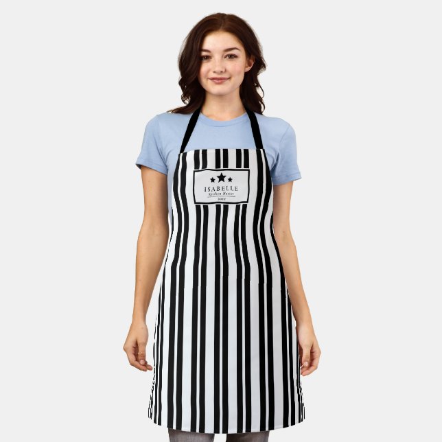 Delantal Kitchen Master Black and White Stripes Apron (Gastado)