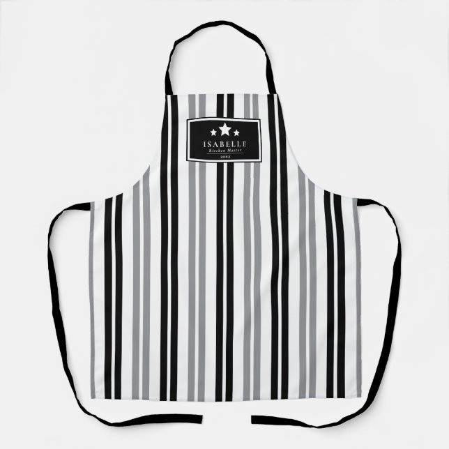 Delantal Kitchen Master Stars black and grey stripes Apron (Anverso)