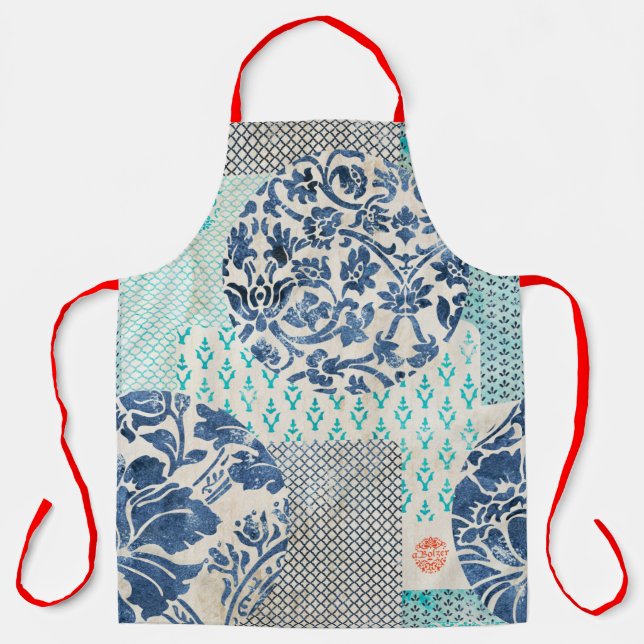 Delantal Klassisches Patchworkmuster in Indigo und Türkis (Anverso)