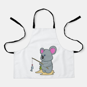 Delantal Koala como pescador con caña y pescado