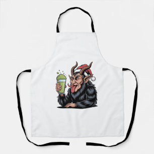 Delantal Krampus Malvado Bebiendo Bebida Verde Matcha Navid