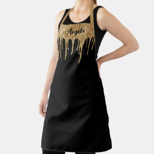 Delantal L Negro Personalizado con Brillo de Oro que Gotea