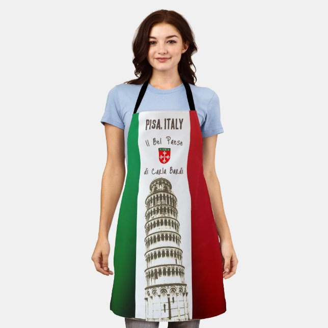 Delantal La bandera italiana y la torre de Pisa (Gastado)