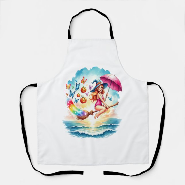 Delantal La bruja de la sirena de Halloween en la habitació (Anverso)