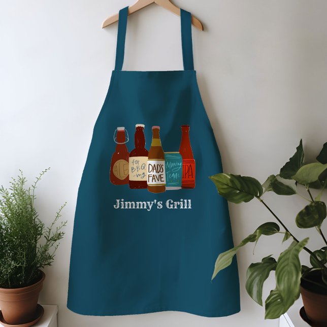 Delantal La cerveza favorita de papá personalizada (Dad's Favorite Beers illustrated apron)