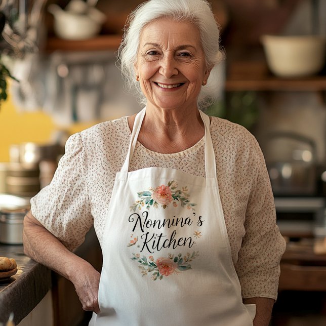 Delantal La Cocina de Nonnina (Nonnina's Kitchen Apron with watercolor floral accents - Mother's Day Gift for Italian Grandmother)