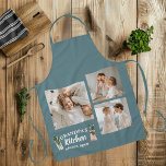 Delantal La cocina del abuelo y la foto del Collage siempre<br><div class="desc">Celebra las habilidades culinarias de tu abuelo con este delantal azul personalizado "Collage Photo & Grandpa Kitchen Is Always Open". Perfecto para el chef de la familia, esta plataforma incluye un collage de fotos de personalizable y el mensaje reconfortante "La cocina del abuelo siempre está abierta". Ya sea que esté...</div>