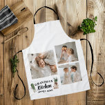 Delantal La cocina del abuelo y la foto del Collage siempre<br><div class="desc">Celebra las habilidades culinarias de tu abuelo con este delantal blanco personalizado "Collage Photo & Grandpa Kitchen Is Always Open". Perfecto para el chef de la familia, esta plataforma incluye un collage de fotos de personalizable y el mensaje reconfortante "La cocina del abuelo siempre está abierta". Ya sea que esté...</div>