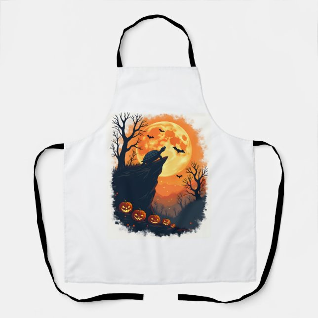 Delantal La divertida Tortoise Halloween Silhouette Spooky  (Anverso)