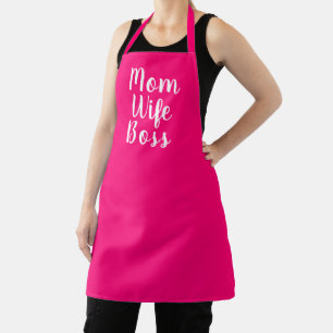 Delantal La esposa de mamá jefe personalizado rosado calien