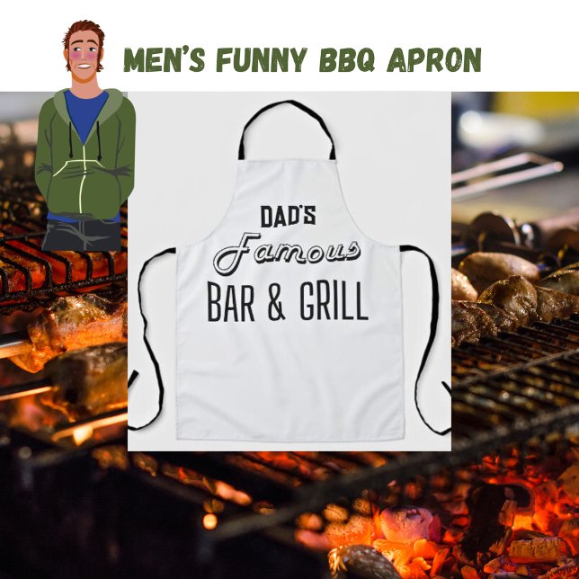 Delantal La famosa barbacoa del bar y parrillada de papá (DAD’S Famous Bar & Grill Funny Quote Bbq Apron)