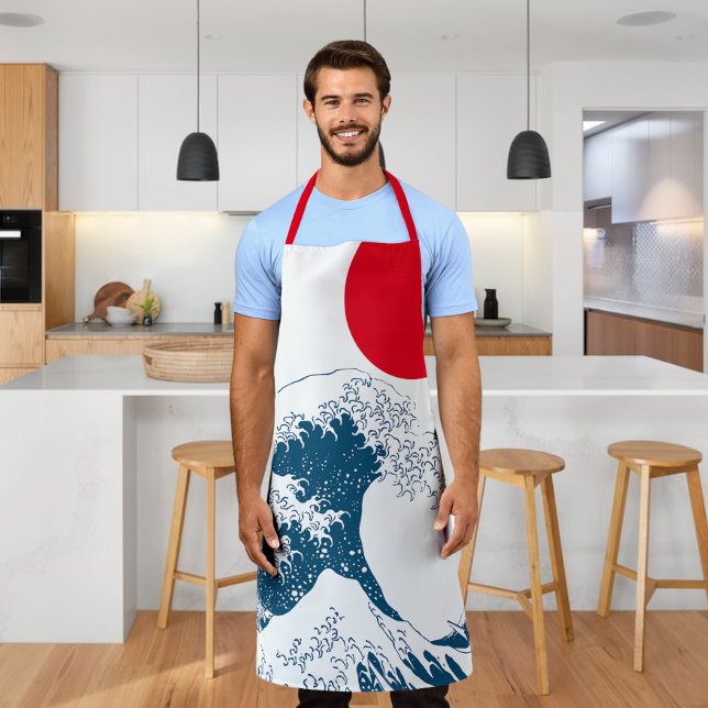 Delantal La Gran Oleada Del Giro Moderno De Kanagawa (Vintage Japanese art The Great Wave off Kanagawa or the wave with a modern twist. Apron from Ricaso)
