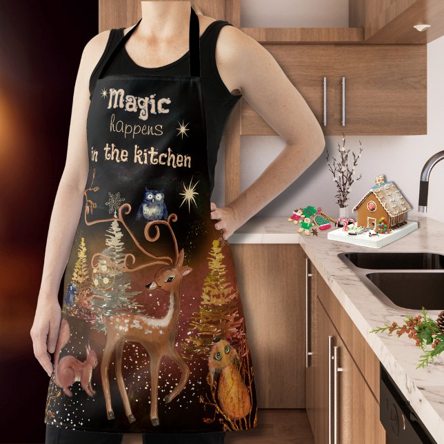 Delantal La magia ocurre en la cocina - Navidades caprichos (Magic Happens in the Kitchen- Whimsical Christmas Apron)