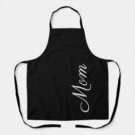Delantal La Mamá moderna con escritura blanca y negra perso