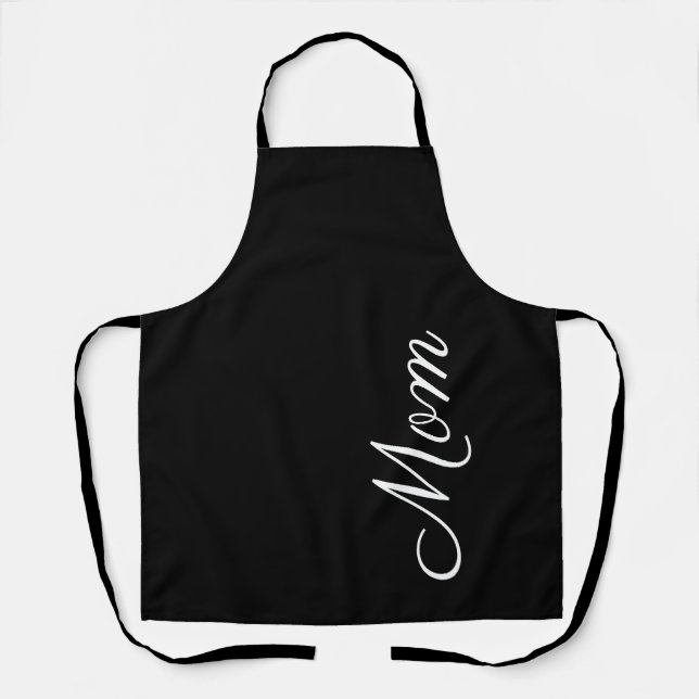 Delantal La Mamá moderna con escritura blanca y negra perso (Anverso)
