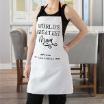 Delantal La mejor mamá del mundo, blanca y negra, con un re<br><div class="desc">¡Un gran regalo personalizado para mamá! Capacidad para agregar su mensaje y nombres. Espectro blanco con la frase "La mejor mamá del mundo" en escritura moderna de mano negra y tipografía de bloques.</div>