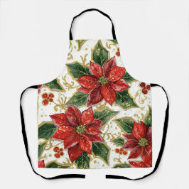 Delantal La Poinsettia Roja Y Los Navidades Holly Festejan