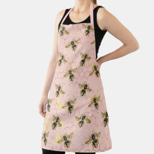 Delantal La serie de abejas rosa y dorado Diseño 1
