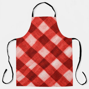 Delantal La textura del rojo brillante de gingham de unión
