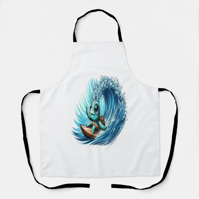 Delantal La Tortuga Marítima Pasa Por La Ola De Emoción. (Anverso)