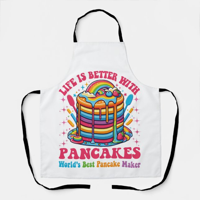 Delantal La vida es mejor con los panqueques Día de la Comi (Anverso)
