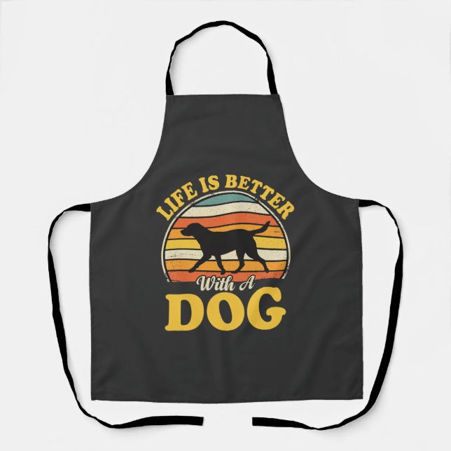 Delantal La Vida Es Mejor Con Un Perro Retro (Anverso)