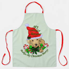 Delantal Labrador amarillo recupera regalos de Navidades