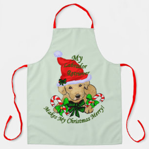 Delantal Labrador amarillo recupera regalos de Navidades