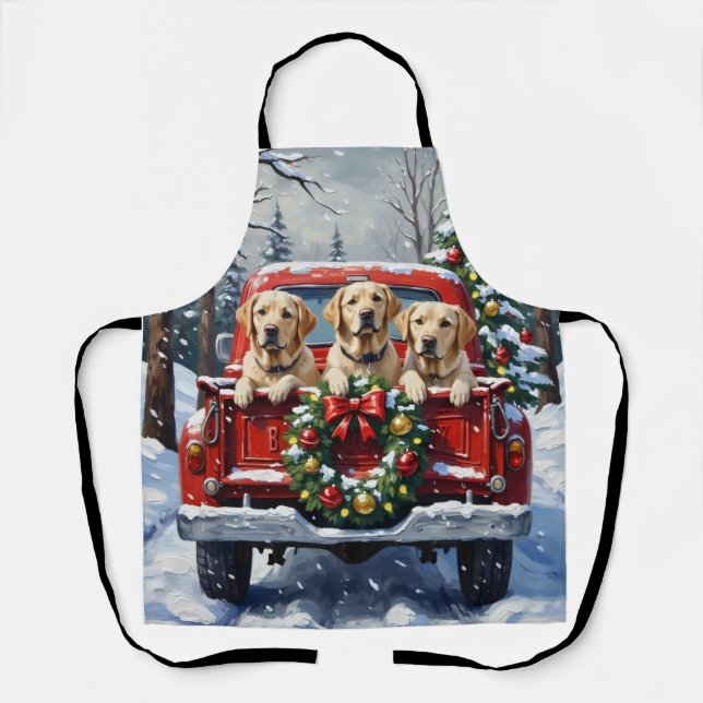 Delantal Labrador Retriever Christmas Red Truck Holiday (Anverso)